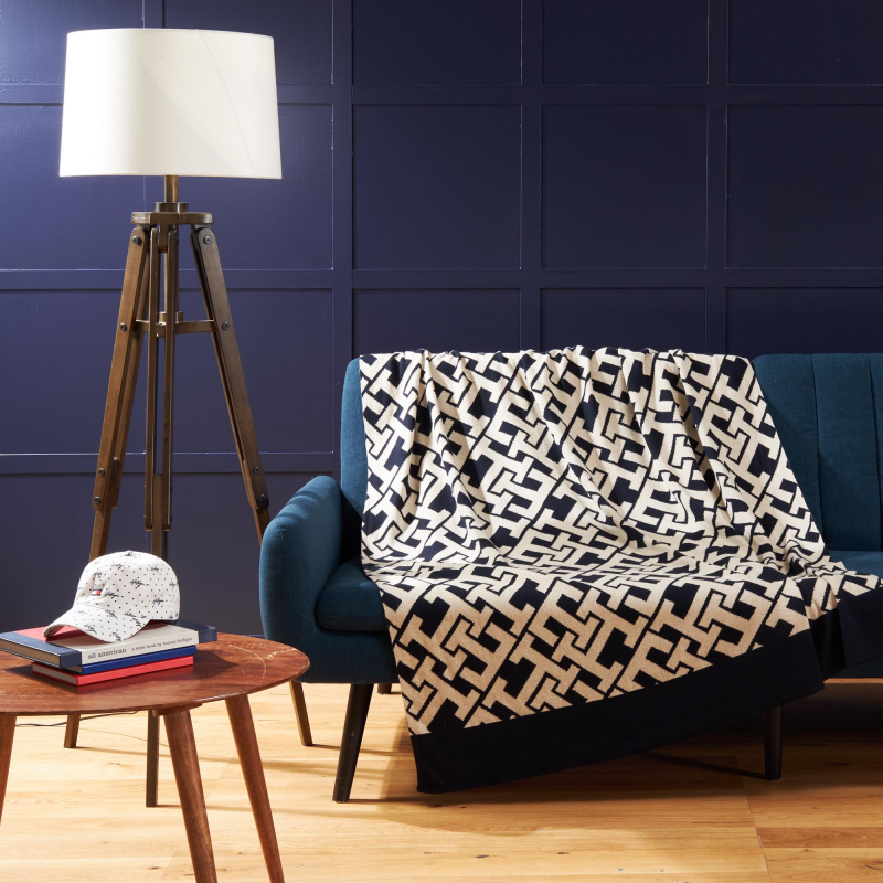 Pled dzianinowy Tommy Hilfiger Bicolor Spirit Navy