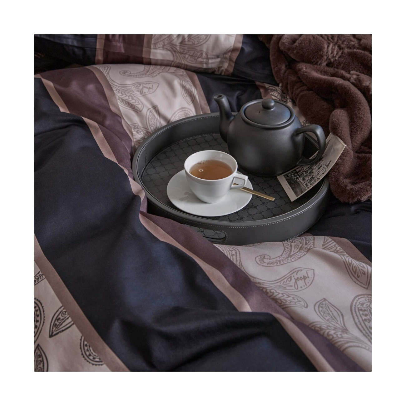 Pościel JOOP! Paisley Stripes Black – satyna bawełniana | JMB Design