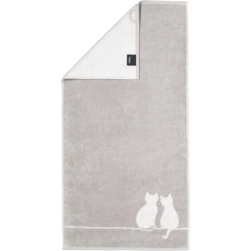 Cawö CUTE CATS – platynowo-białe ręczniki z kocim motywem | JMB Design