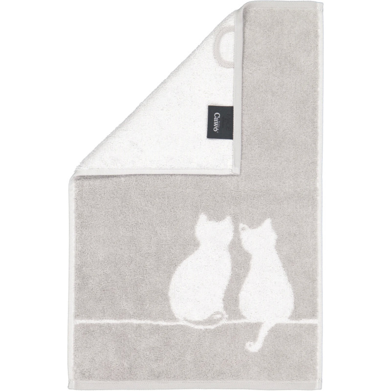 Cawö CUTE CATS – platynowo-białe ręczniki z kocim motywem | JMB Design