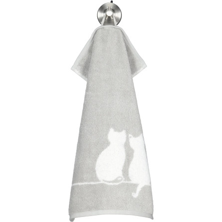 Cawö CUTE CATS – platynowo-białe ręczniki z kocim motywem | JMB Design