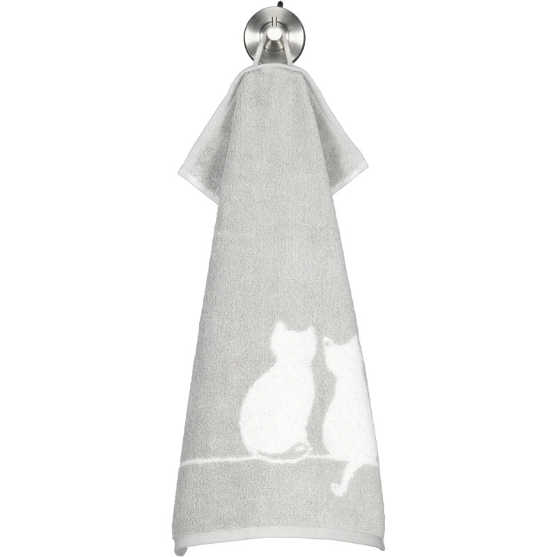 Cawö CUTE CATS – platynowo-białe ręczniki z kocim motywem | JMB Design
