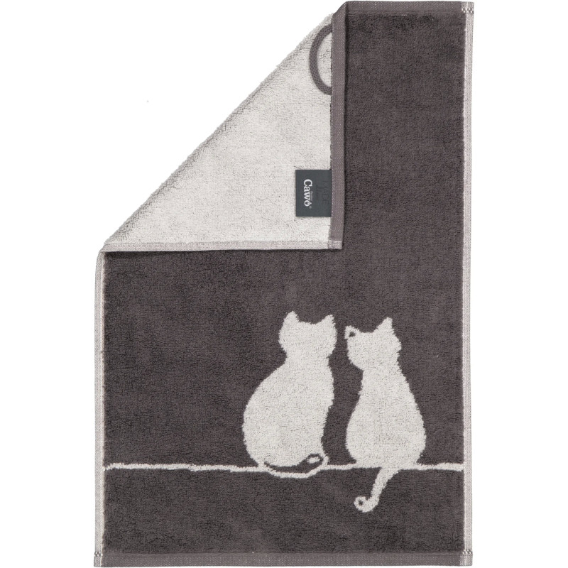 Cawö CUTE CATS - bazaltowo-platynowe ręczniki z kotkami | JMB Design
