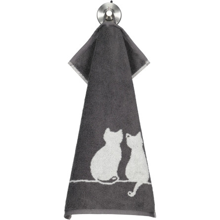 Cawö CUTE CATS - bazaltowo-platynowe ręczniki z kotkami | JMB Design