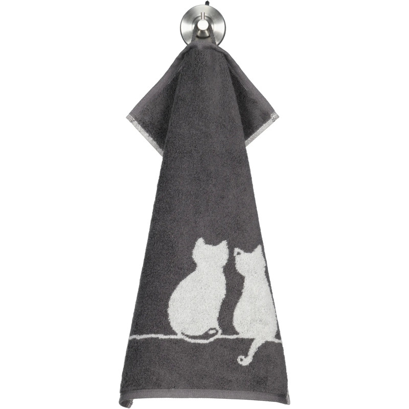 Cawö CUTE CATS - bazaltowo-platynowe ręczniki z kotkami | JMB Design